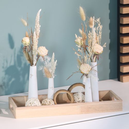 Article Plateau Décoratif Bois Mini Vases Céramique Blanc Or 35x14cm