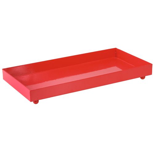 Article Plateau décoratif rectangulaire en métal rouge avec pieds 30×15cm