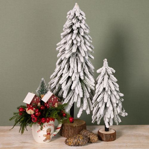 Article Sapin de Noël décoratif enneigé base avec écorce Ø20cm H50cm