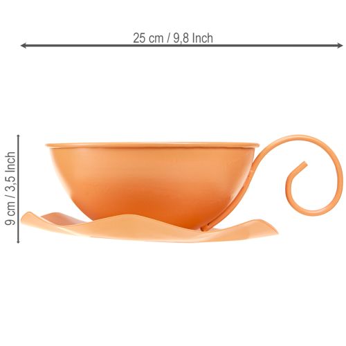 Article Tasse décorative Ø16 cm H9 cm avec assiette en métal, orange, lot de 2