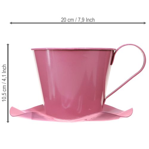 Article Tasse à thé décorative en métal rose avec soucoupe, Ø 12 cm, H 10 cm, lot de 8