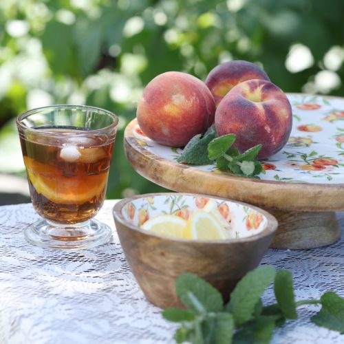 Article Assiette décorative avec socle en manguier motif pêche Ø26cm H9,5cm