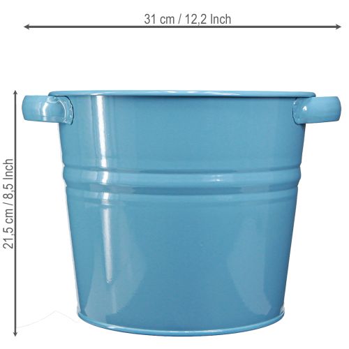 Pot de fleurs/jardinière décoratif en métal bleu, 31 cm x 26 cm x 21,5 cm | Floristik24.be