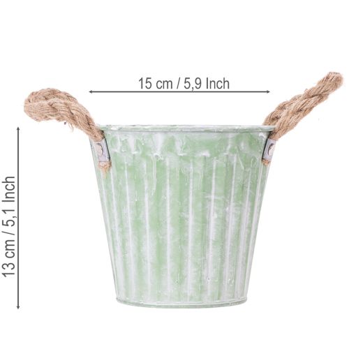 Article Pot décoratif, seau en métal pour plantation, jardinière avec poignées, rose/vert/jaune style shabby chic Ø15cm H13cm, ensemble de 3 pièces