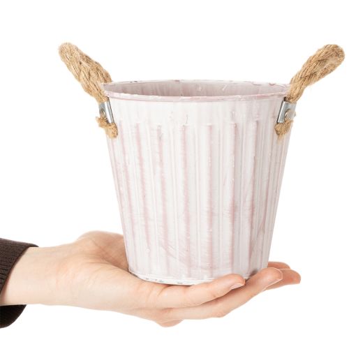 Article Pot décoratif, seau en métal pour plantation, jardinière avec poignées, rose/vert/jaune style shabby chic Ø15cm H13cm, ensemble de 3 pièces