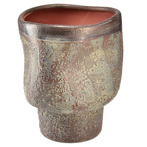 Floristik24 Vase décoratif jardinière en céramique marron métallisé gris bleu 16,5×20,5cm