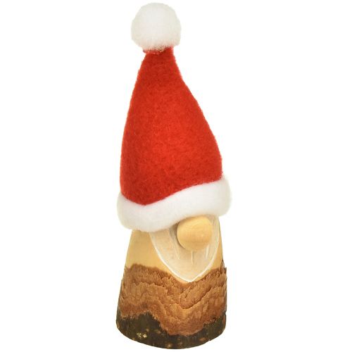 Article Nain de Noël décoratif en bois avec chapeau rouge naturel 10/12cm 4pcs