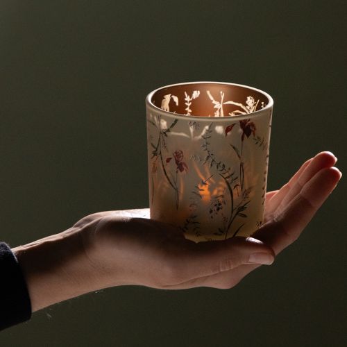 Article Lanterne décorative en verre à motif floral pour une ambiance chaleureuse à la maison, 8 cm, lot de 4.