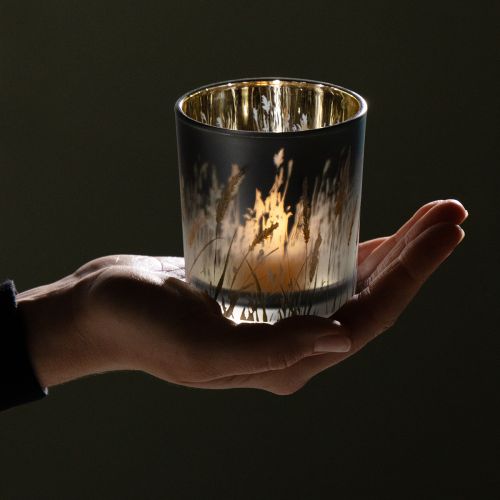 Article Lanterne décorative en verre avec motif d'herbe pour une ambiance chaleureuse, bleue, 8 cm, lot de 4.