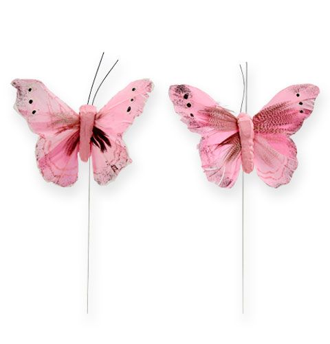 Floristik24 Papillon déco sur fil rose 8cm 12pcs