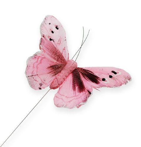 Article Papillon déco sur fil rose 8cm 12pcs