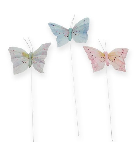 Floristik24 Papillon décoratif sur tige pastel 8 cm 12 p.