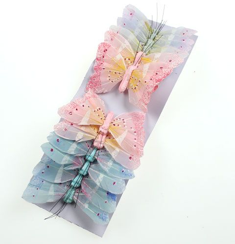 Floristik24 Papillon décoratif sur tige pastel 8 cm 12 p.