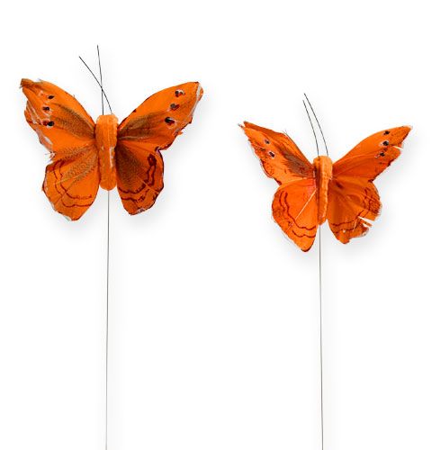 Floristik24 Papillons déco sur fil orange 8cm 12P