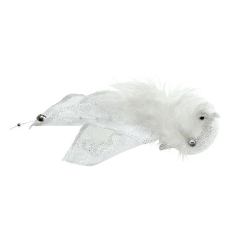 Oiseau de décoration sur pince avec paillettes, blanc 14 cm 2 p.