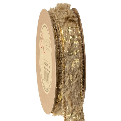 Floristik24 Ruban décoratif avec fourrure, ruban en fausse fourrure, marron doré, 25 mm, 15 m