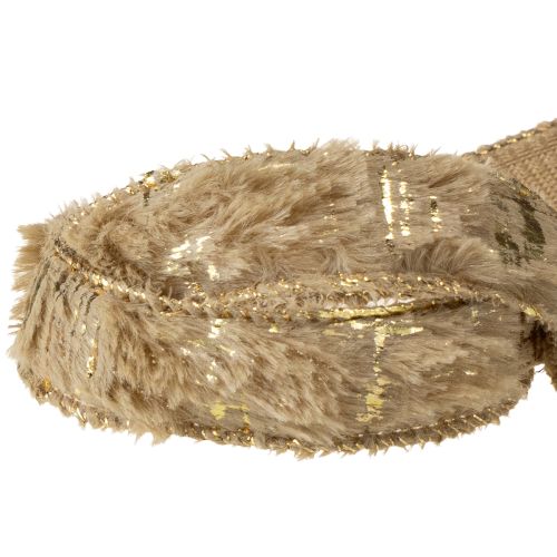 Article Ruban décoratif avec fourrure, ruban en fausse fourrure, marron doré, 25 mm, 15 m