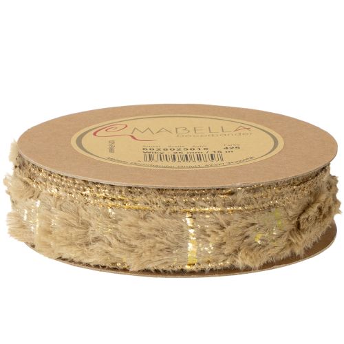 Article Ruban décoratif avec fourrure, ruban en fausse fourrure, marron doré, 25 mm, 15 m