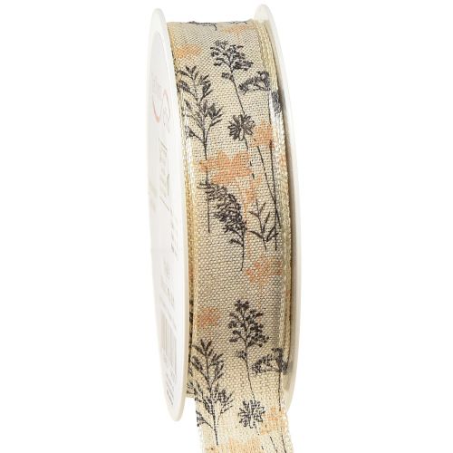 Floristik24 Ruban décoratif herbes et feuilles ruban de lin naturel 25mm 18m