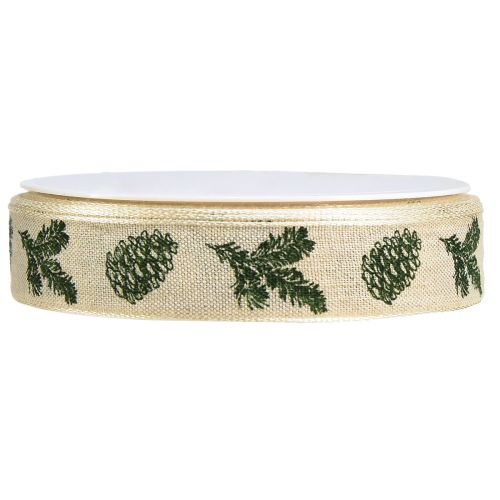 Article Ruban décoratif avec bordure en fil cônes vert crème L25mm L18m