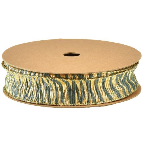 Article Ruban décoratif en mousseline vert/or, largeur 25 mm, longueur 15 m - idéal pour emballer des cadeaux