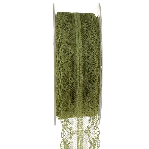 Floristik24 Ruban décoratif dentelle ruban dentelle vert mousse 40mm 20m