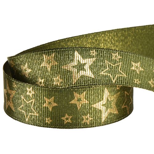 Article Ruban décoratif de Noël avec étoiles vert doré L25mm L15m