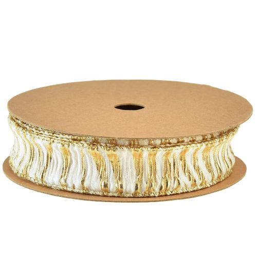 Article Ruban décoratif mousseline blanc/or 25mm 15m
