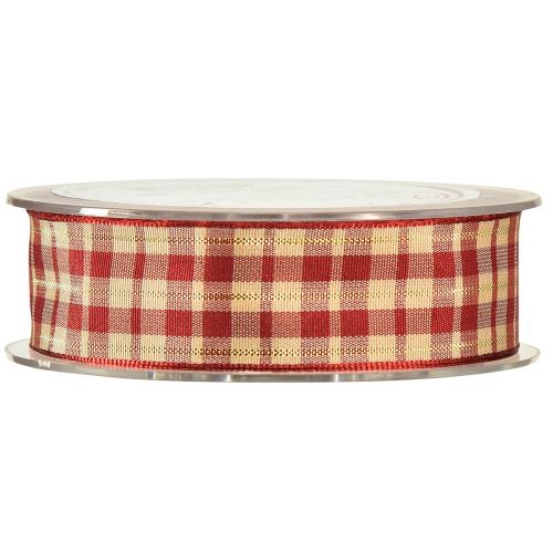 Article Ruban décoratif ruban décoratif ruban à carreaux rouge beige or W25mm L20m