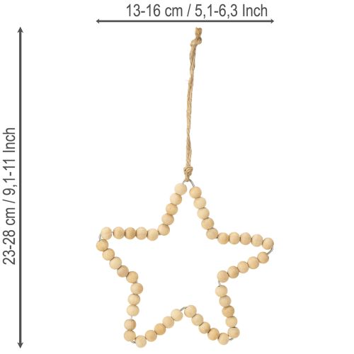 Article Décorations de Noël : perles en bois, cœur, étoile, sapin, 13 cm de haut, lot de 6