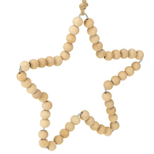 Article Décorations de Noël : perles en bois, cœur, étoile, sapin, 13 cm de haut, lot de 6