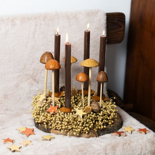 Floristik24 Champignons décoratifs sur bâton, marron 5,5 cm - décoration automnale de jardin et de salon - 6 pcs