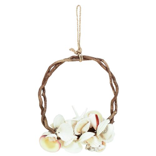 Article Bague décorative maritime avec escargots de mer et coquillages - blanc naturel, Ø 25 cm - parfaite pour une décoration d&#39;inspiration côtière
