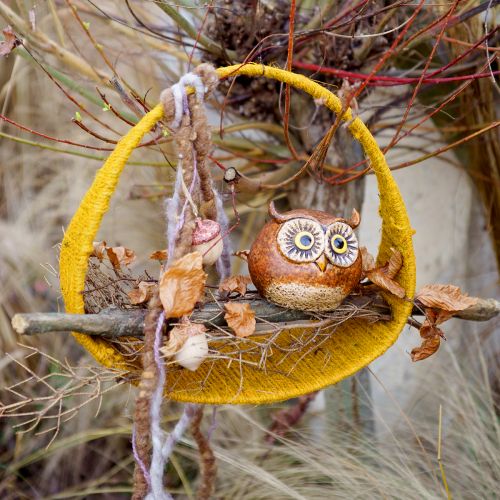 Article Anneau décoratif en jute boucle large jaune ocre marron Ø30cm 3pcs