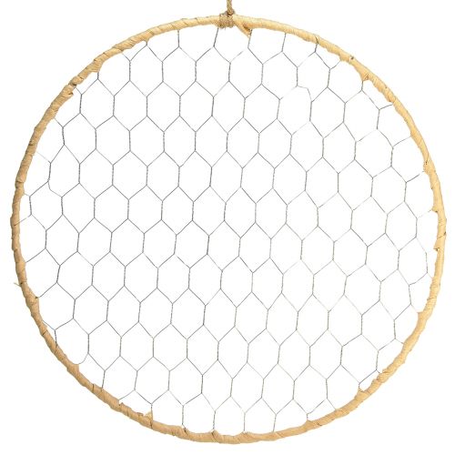 Article Anneau décoratif métal décoration suspendue Raphia argent naturel Ø38cm 4 pcs