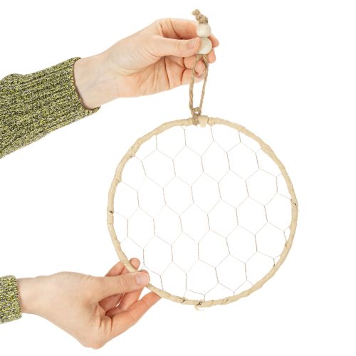 Article Anneaux décoratifs en métal et raphia, Ø 20 cm, lot de 4, décoration murale bohème, décoration de fenêtre