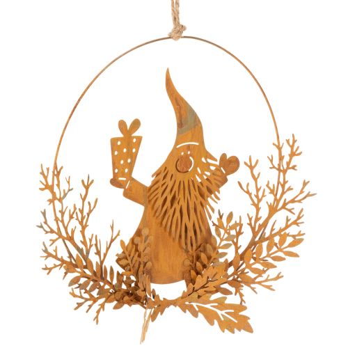 Bague décorative de Noël, renne dans une bague, Père Noël avec un cadeau, décoration en métal, finition rouillée, Ø 18 cm, lot de 2 | Floristik24.be