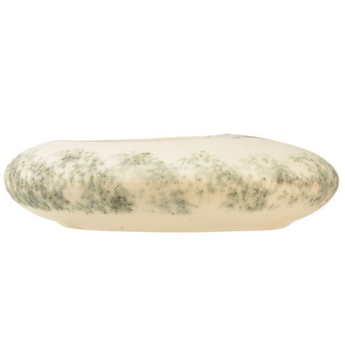Article Bol décoratif ovale plat en céramique crème gris vert 19×14×5cm