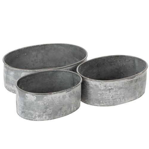 Floristik24 Bol décoratif en métal, ovale, gris, L22,5/19,5/16 cm, lot de 3