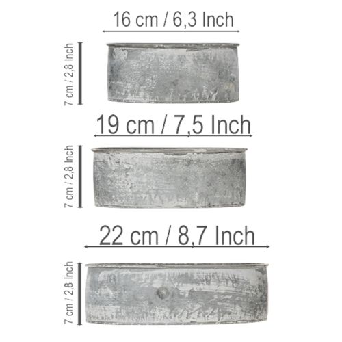 Article Bol décoratif en métal, ovale, gris, L22,5/19,5/16 cm, lot de 3