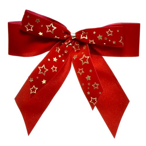 Noeud décoratif 4cm de large Noeud de Noël rouge avec étoiles dorées Noeud fait main 16×15cm 2pcs