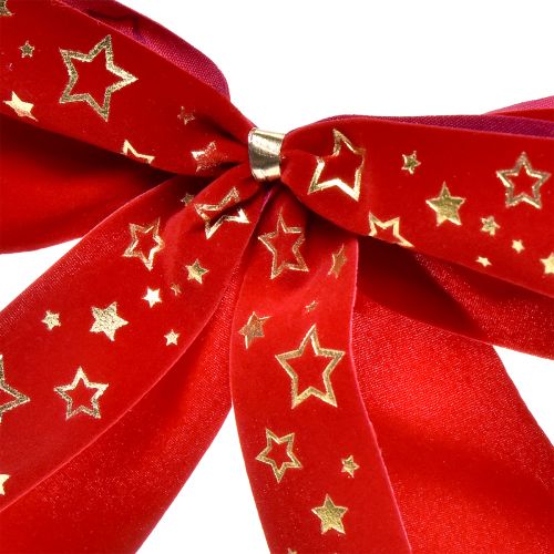 Article Noeud décoratif 4cm de large Noeud de Noël rouge avec étoiles dorées Noeud fait main 16×15cm 2pcs