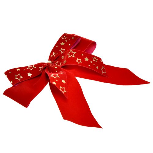 Article Noeud décoratif 4cm de large Noeud de Noël rouge avec étoiles dorées Noeud fait main 16×15cm 2pcs