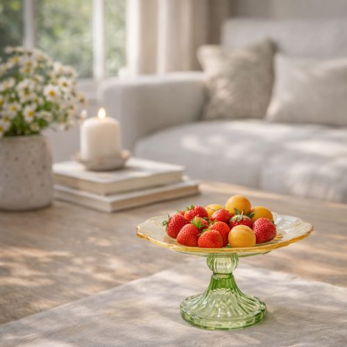 Article Assiette décorative en verre avec pied, décor floral, idéale pour les présentations festives, 15 cm