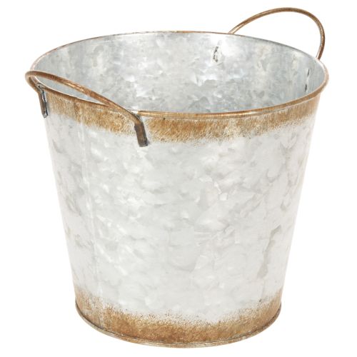 Floristik24 Pot décoratif avec anses, seau de plantation, récipient en métal, argenté, acier patiné, Ø 17 cm H 16,5 cm