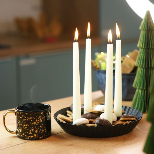 Floristik24 Bougeoir design en métal en forme de gâteau - noir, Ø 24 cm - décoration de table élégante pour 4 bougies - 2 pièces