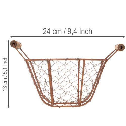 Panier en fil de fer, panier en métal avec anse, bois, rouille, décoratif, Ø18cm | Floristik24.be