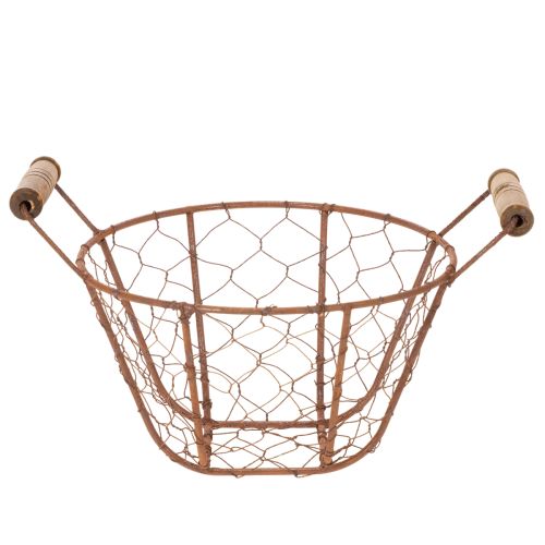 Panier en fil de fer, panier en métal avec anse, bois, rouille, décoratif, Ø18cm | Floristik24.be