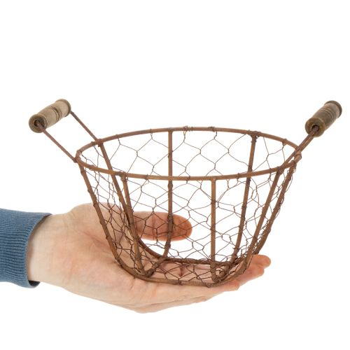 Panier en fil de fer, panier en métal avec anse, bois, rouille, décoratif, Ø18cm | Floristik24.be