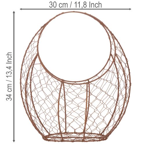 Panier en fil de fer, jardinière en métal, décoration printanière, panier de Pâques, marron, finition rouille, H 34 cm x L 30 cm | Floristik24.be